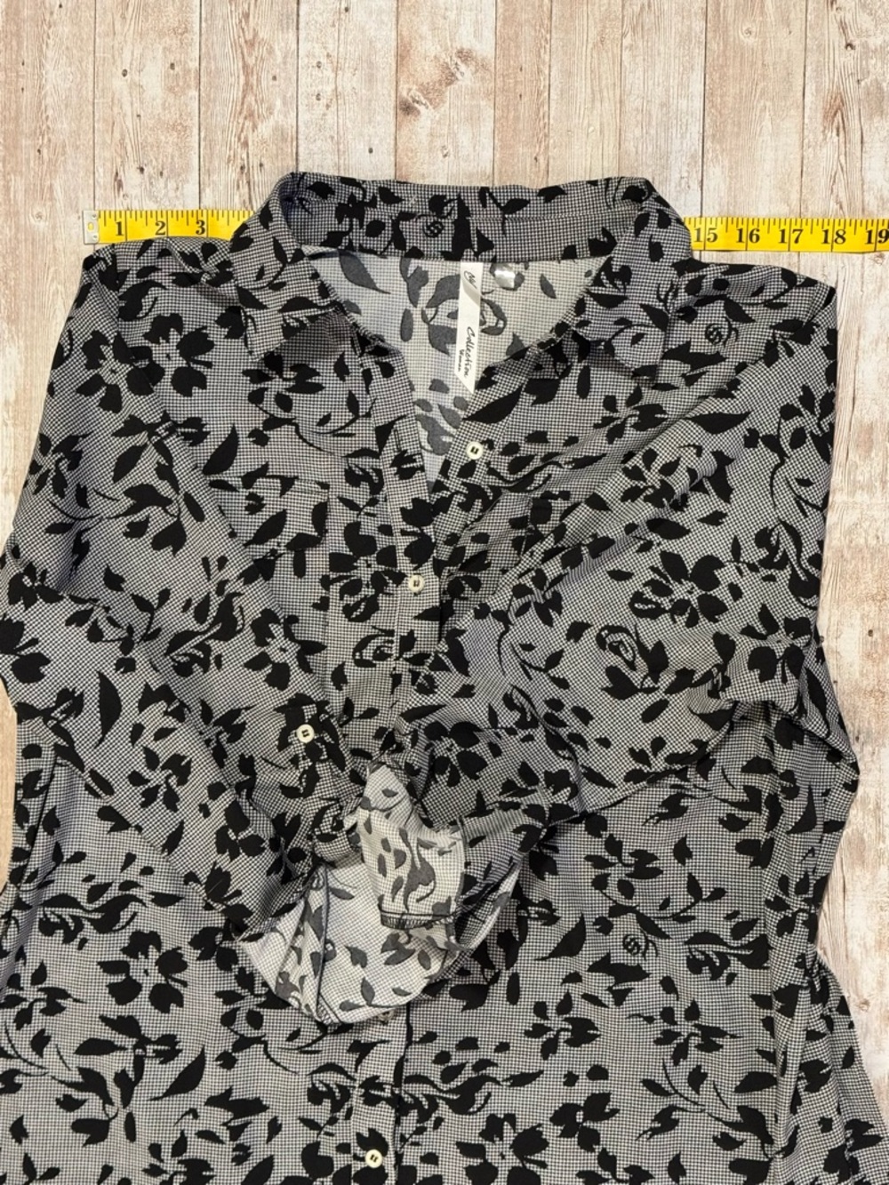 NY Collection Gray and Black Floral Midi Shirt Dress - Picture 5 of 11